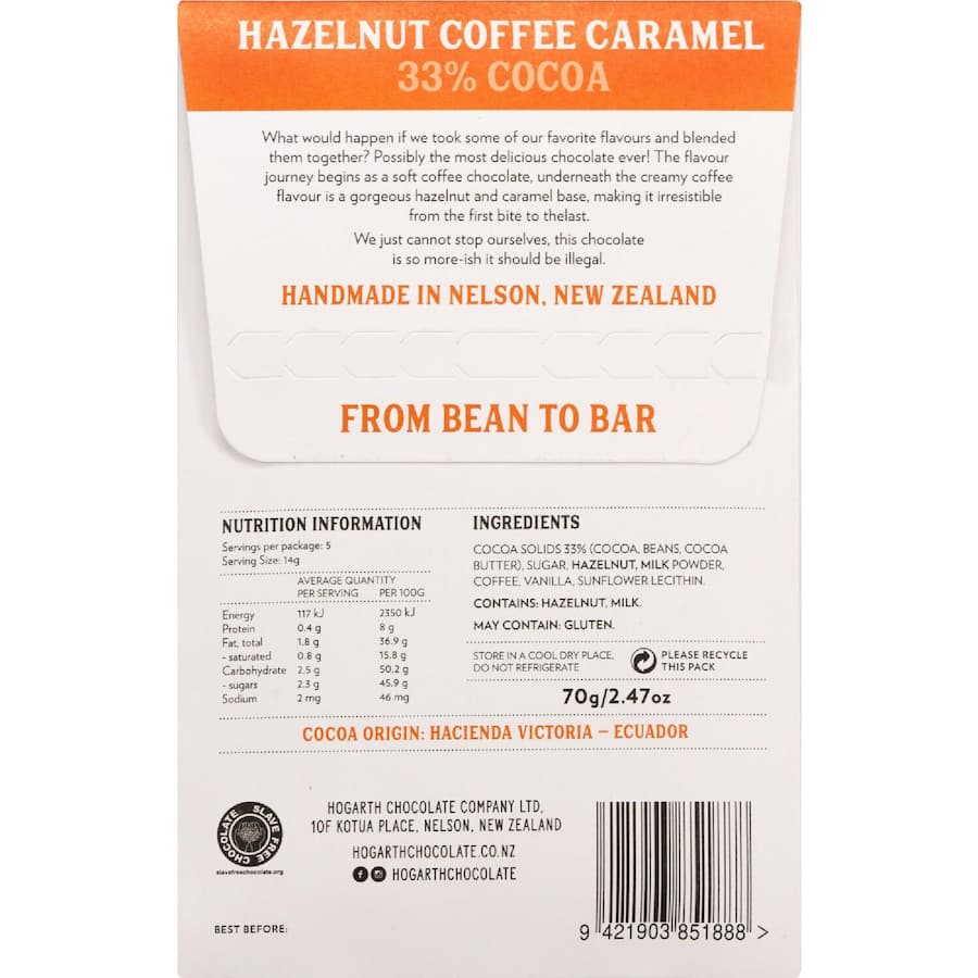 Hogarth Craft Chocolate Block Hazelnut Coffee Caramel 70g
