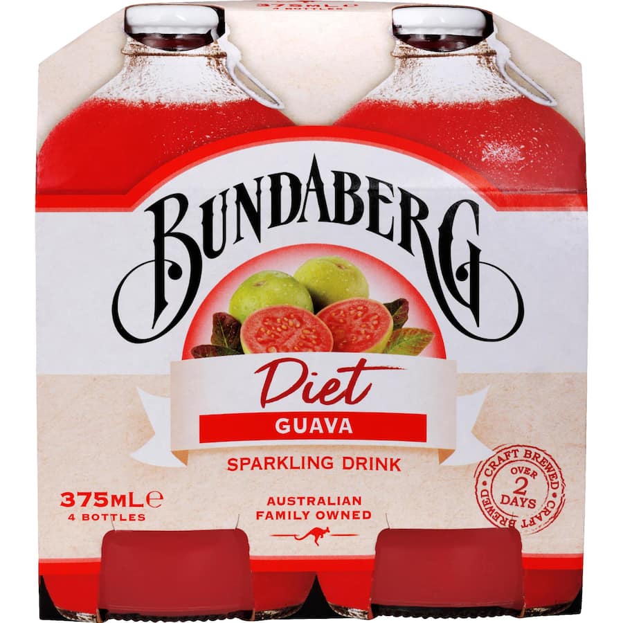 Bundaberg Diet Sparkling Fruit Drink Guava Bottles 4x375mL