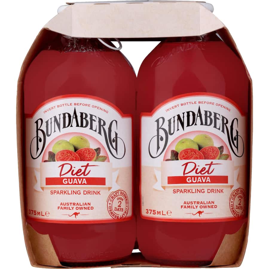 Bundaberg Diet Sparkling Fruit Drink Guava Bottles 4x375mL