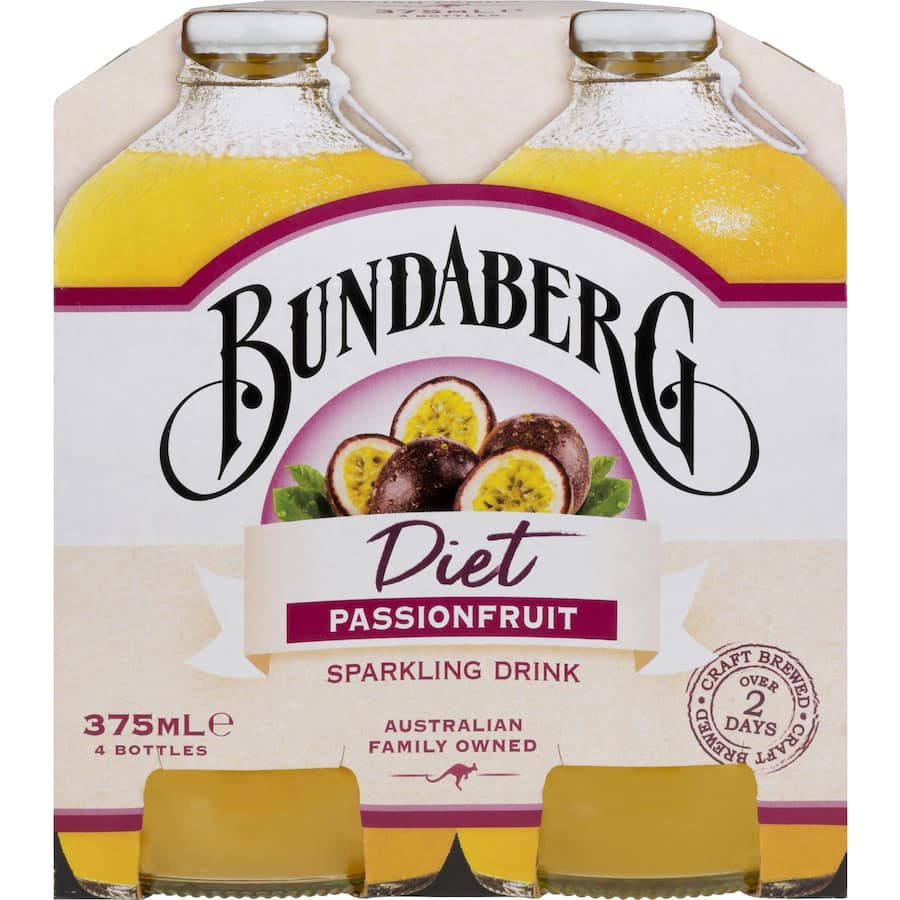 Bundaberg Diet Sparkling Fruit Drink Passionfruit Bottles 4x375mL