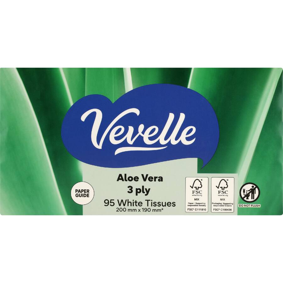 Vevelle Facial Tissue 3 Ply Aloe Vera - 95 pack