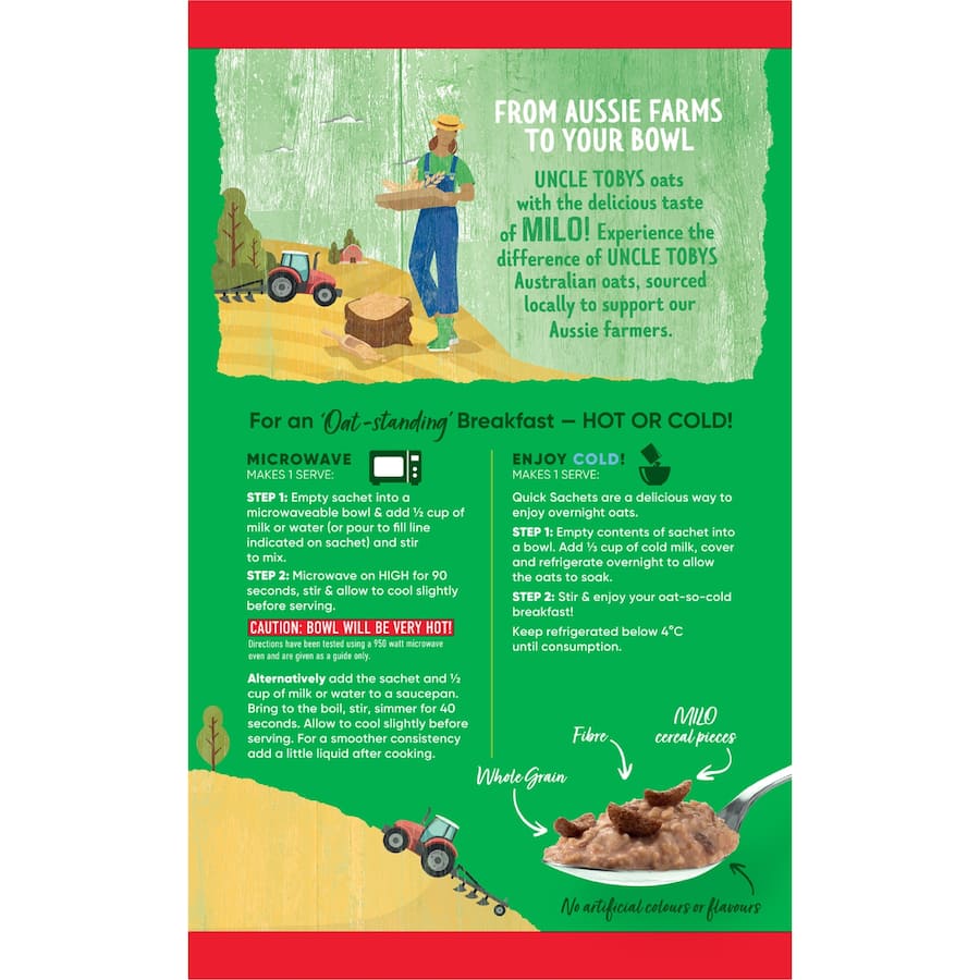 Uncle Tobys Oats Quick Sachets Milo - 8 pack 280g