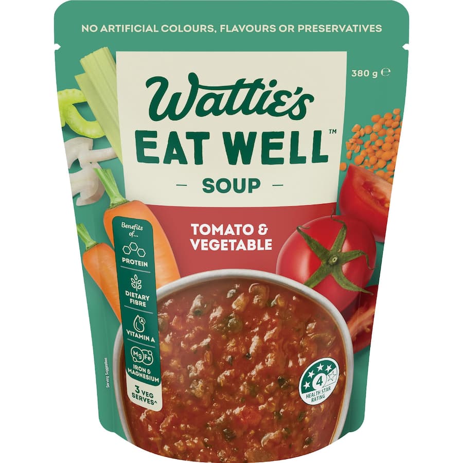 Wattie's Eat Well Soup Tomato & Vegetable Pouch 380g