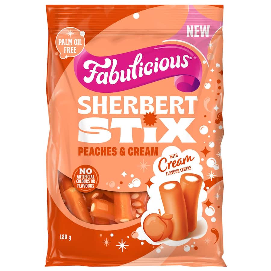 Fabulicious Sherbert Stix Peaches & Cream 180g