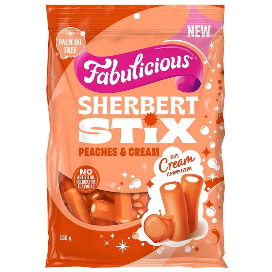Fabulicious Sherbert Stix Peaches & Cream 180g