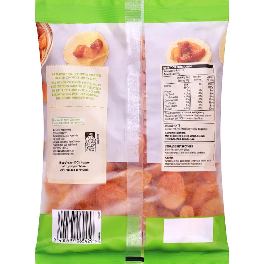 Macro Apricots Whole Dried - 500g