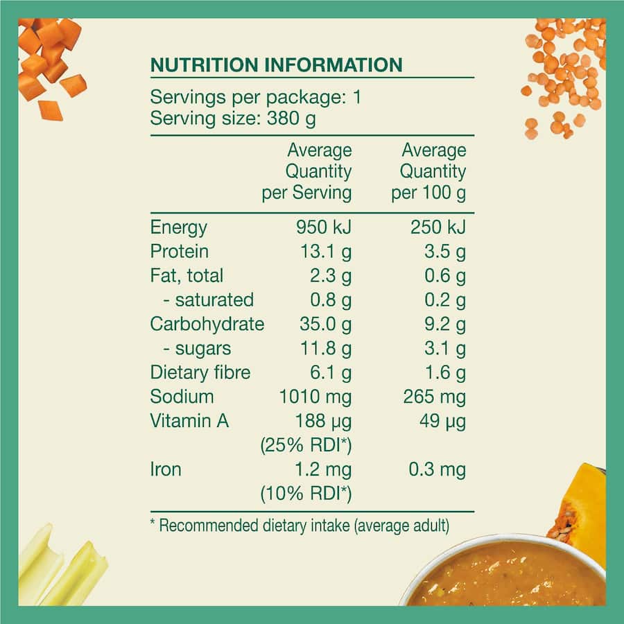 Wattie's Eat Well Soup Pumpkin & Lentil Pouch 380g