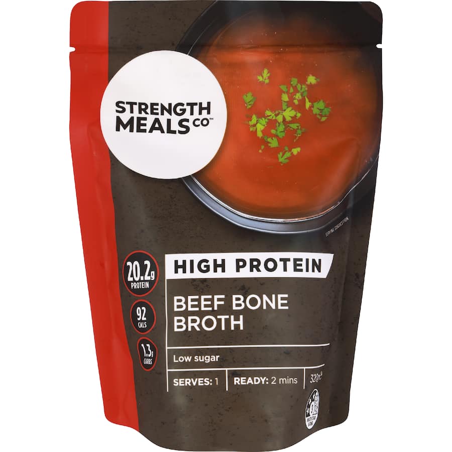 Strength Meals Co Soup Beef Bone Broth Pouch 320g