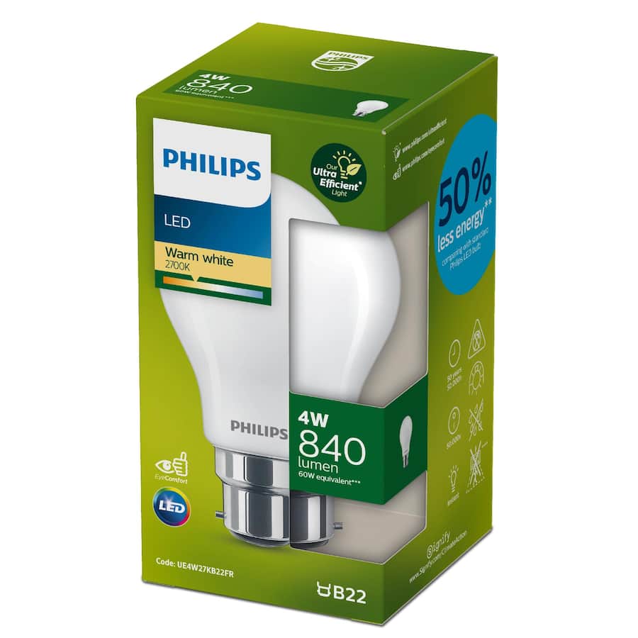 Philips Bayonet Light Bulb Ultra Led 4w 840 Lumen Ww 1pack
