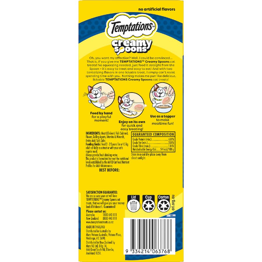 Temptations Creamy Spoons Cat Treats Chicken & Salmon 4x10g