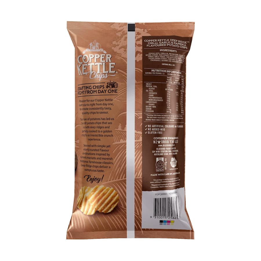 Copper Kettle Deep Ridge Chips Chilli, Garlic & Paprika 150g