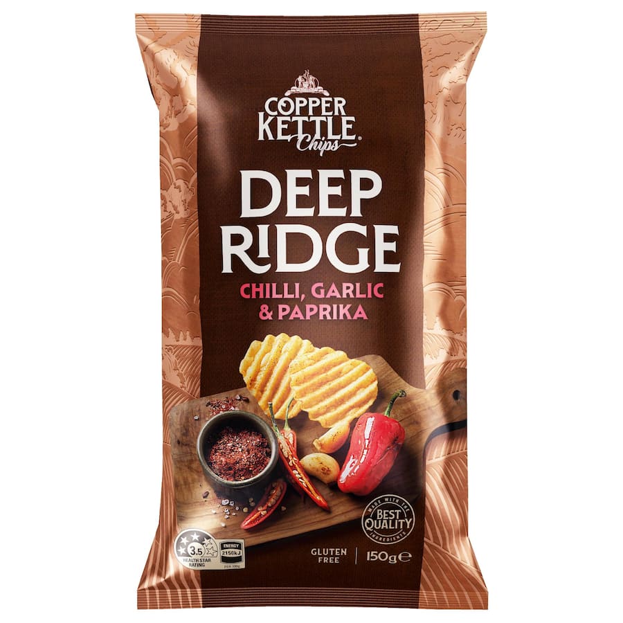 Copper Kettle Deep Ridge Chips Chilli, Garlic & Paprika 150g