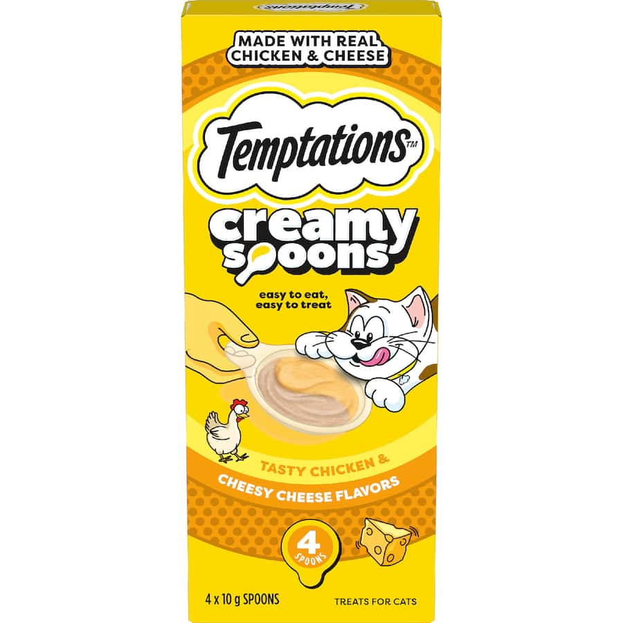 Temptations Creamy Spoons Cat Treats Tasty Chicken & Cheesy Cheese 4x10g