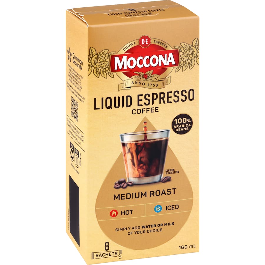 Moccona Liquid Espresso Coffee Sachets Medium Roast 8 pack 160mL