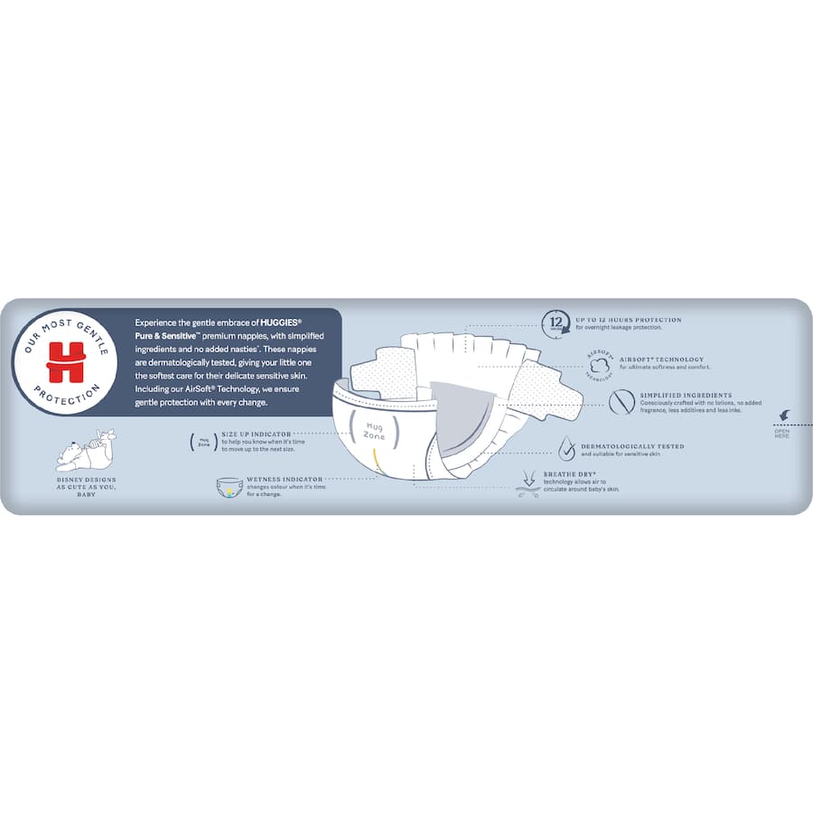 Huggies Pure & Sensitive Nappies Infant Boys & Girls 4-8kg Size 2 74pack