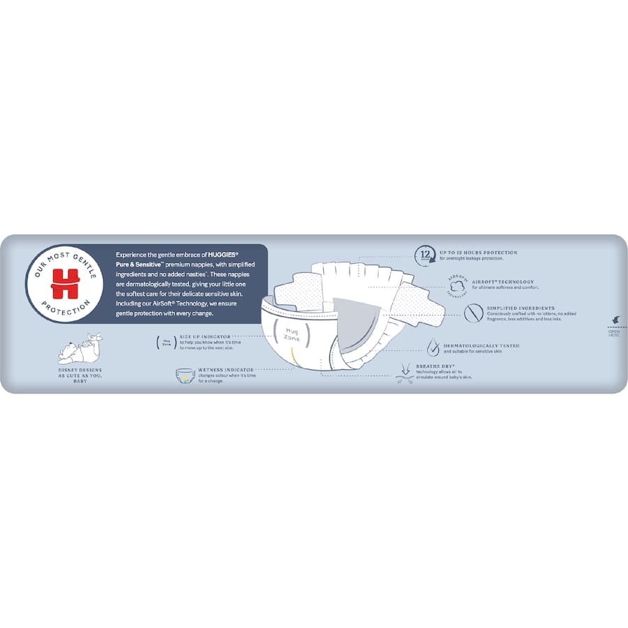 Huggies Pure & Sensitive Newborn Nappies Boys & Girls Up To 5kg Size 1 86pack