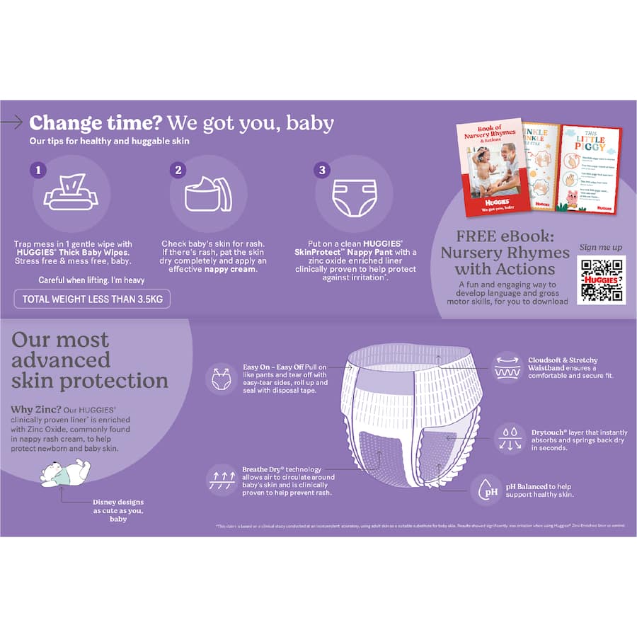 Huggies Skin Protect Nappy Pants Toddler Boys & Girls 9-14kg Size 4 58pack