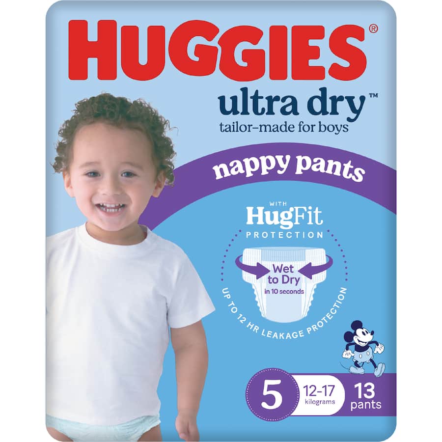 Huggies Ultra Dry Nappy Pants Walker Boys 12-17kg Size 5 13pack