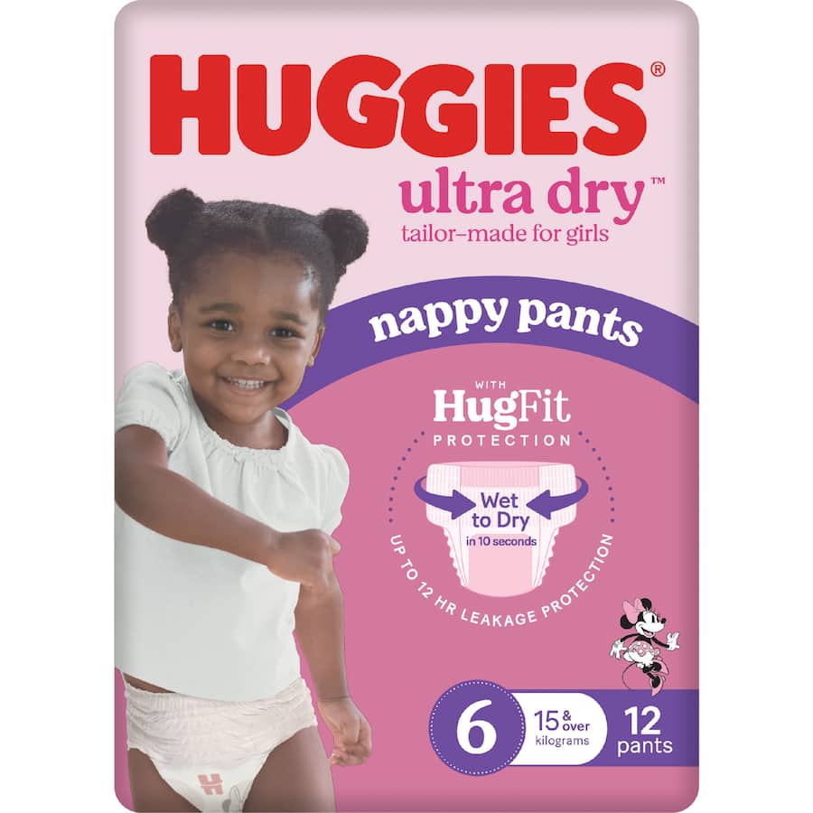 Huggies Ultra Dry Nappy Pants Junior Girls 15kg+ Size 6 12pack