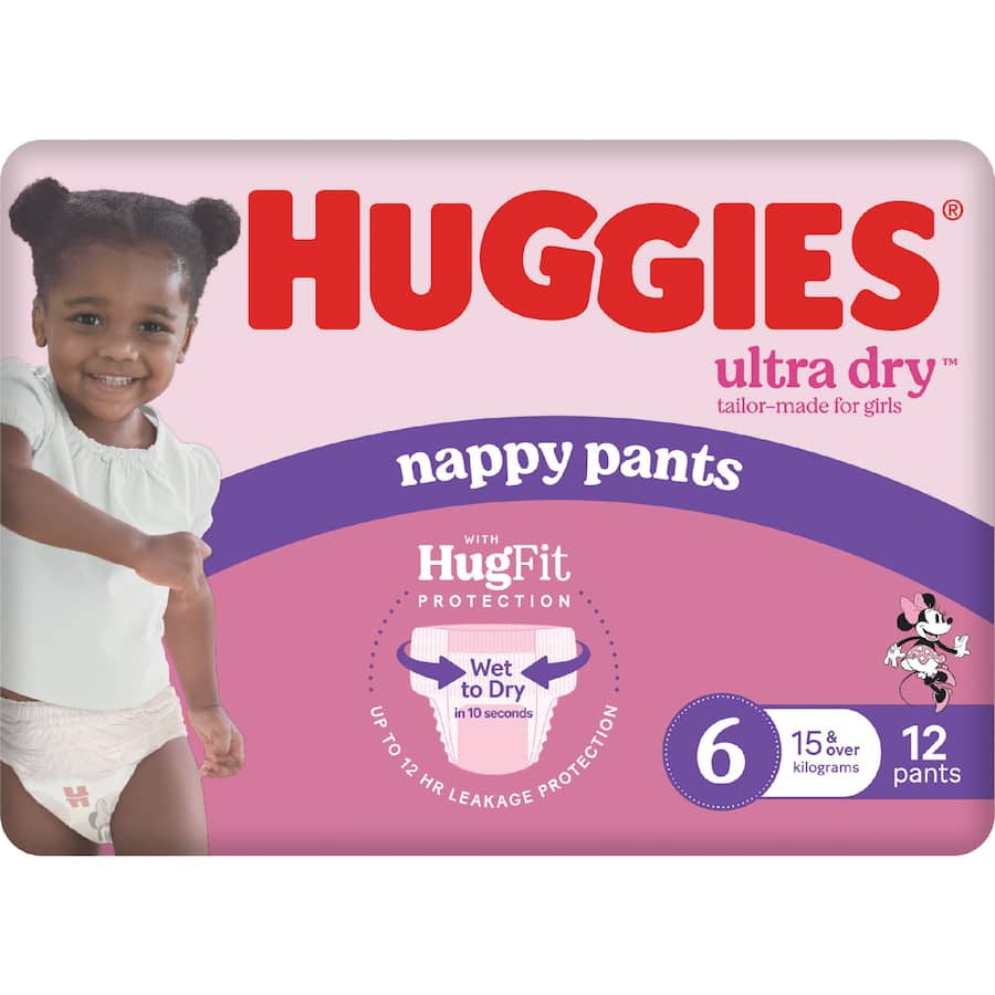 Huggies Ultra Dry Nappy Pants Junior Girls 15kg+ Size 6 12pack