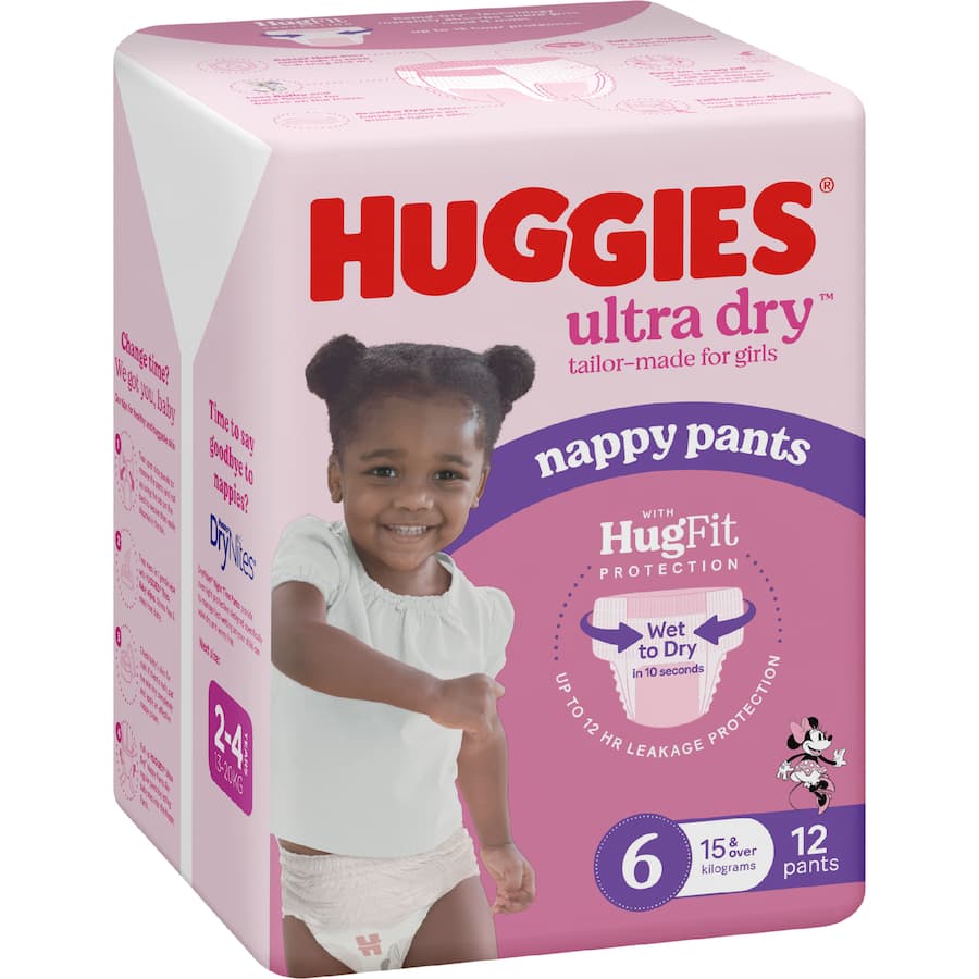 Huggies Ultra Dry Nappy Pants Junior Girls 15kg+ Size 6 12pack
