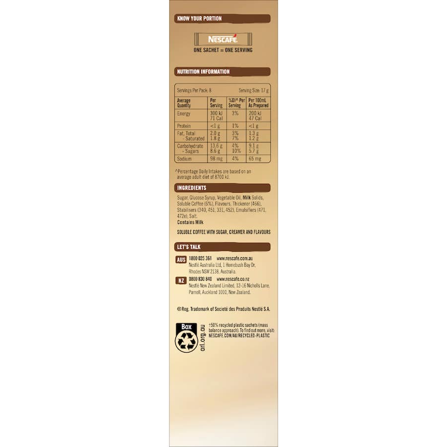 Nescafe Coffee Sachets Velvety White Chocolate Mocha 8 pack 136g