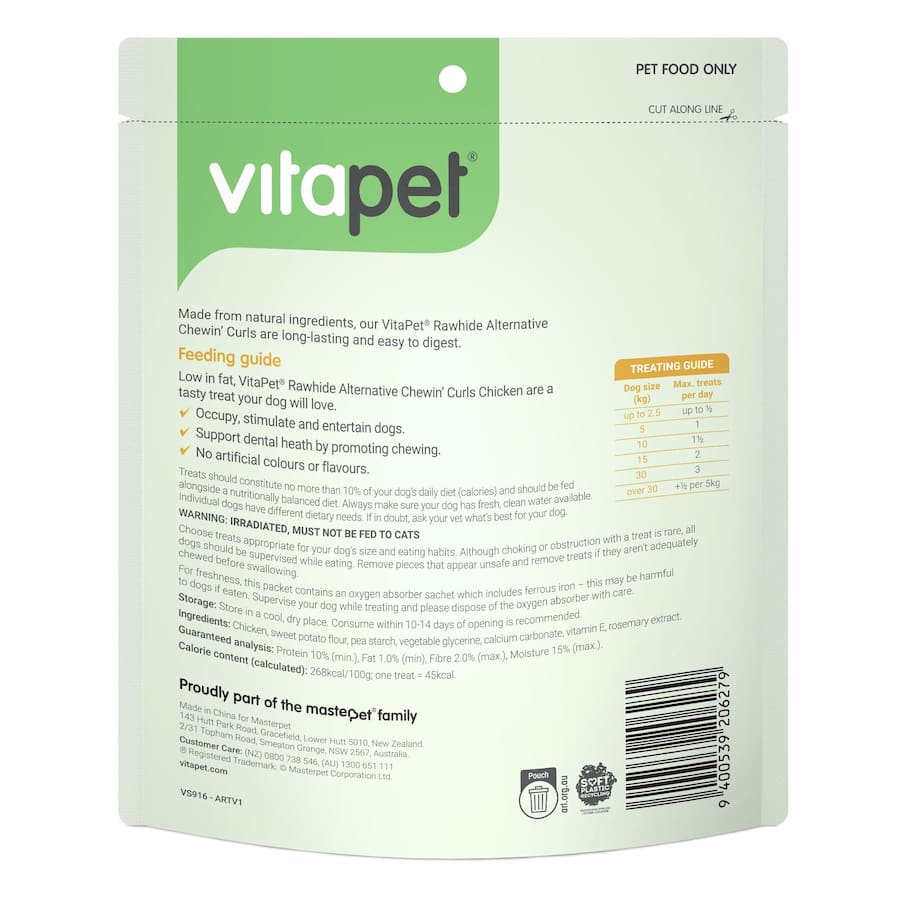 Vitapet Chewz Dog Treats Chewin Curls Chicken 15pack