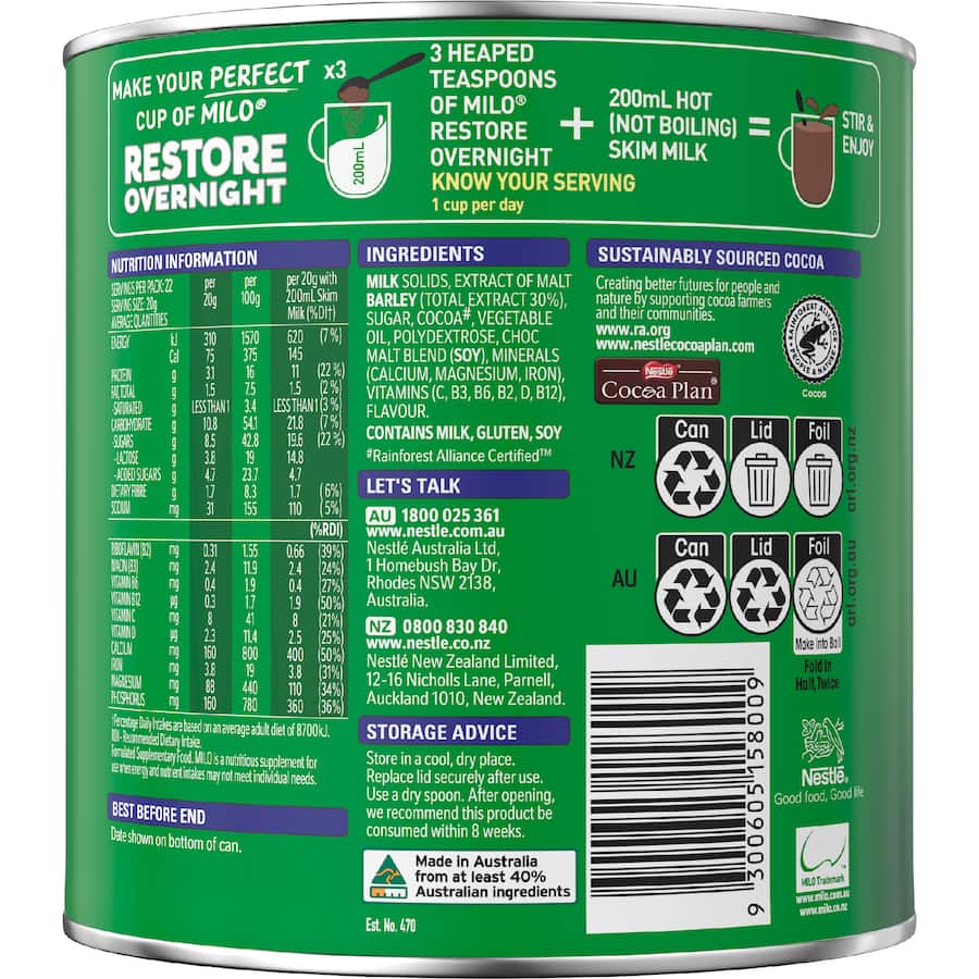 Nestlé Milo Drinking Chocolate Restore 440g