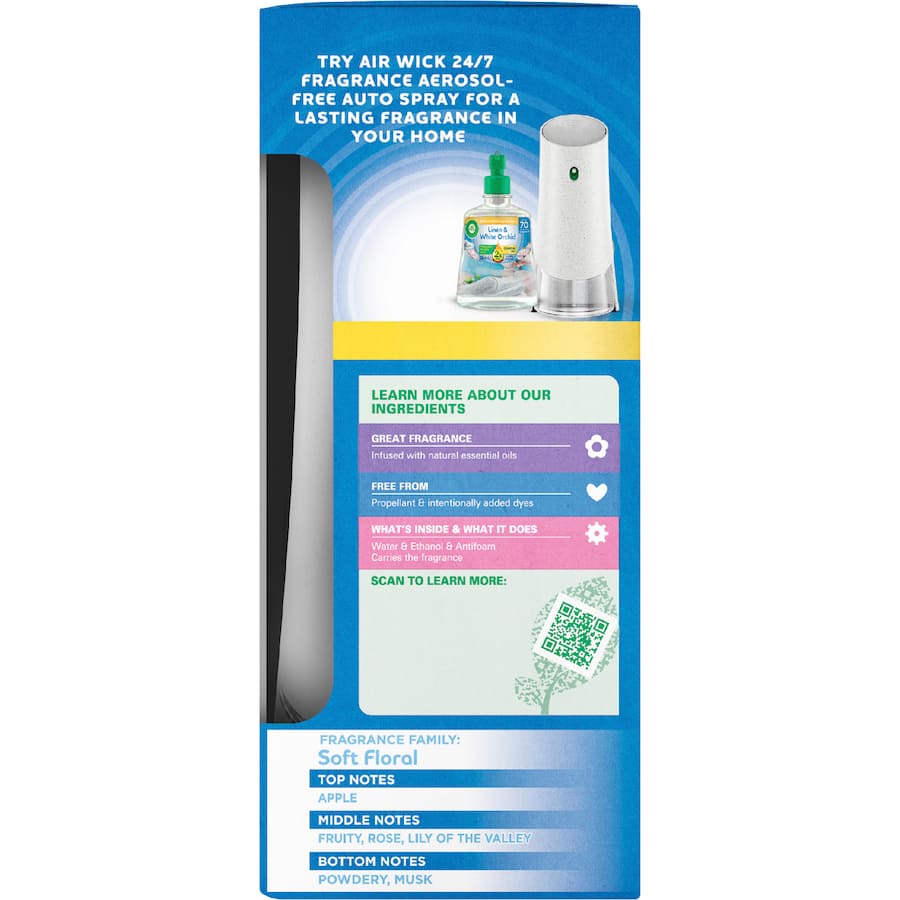 Air Wick 2x Essential Oil Air Freshener Linen &White Orchid Auto Spray - 228mL