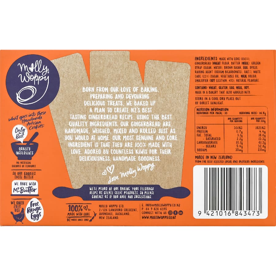 Molly Woppy Biscuits Gingerbread White Choc Fingers 165g