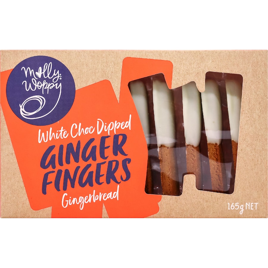 Molly Woppy Biscuits Gingerbread White Choc Fingers 165g