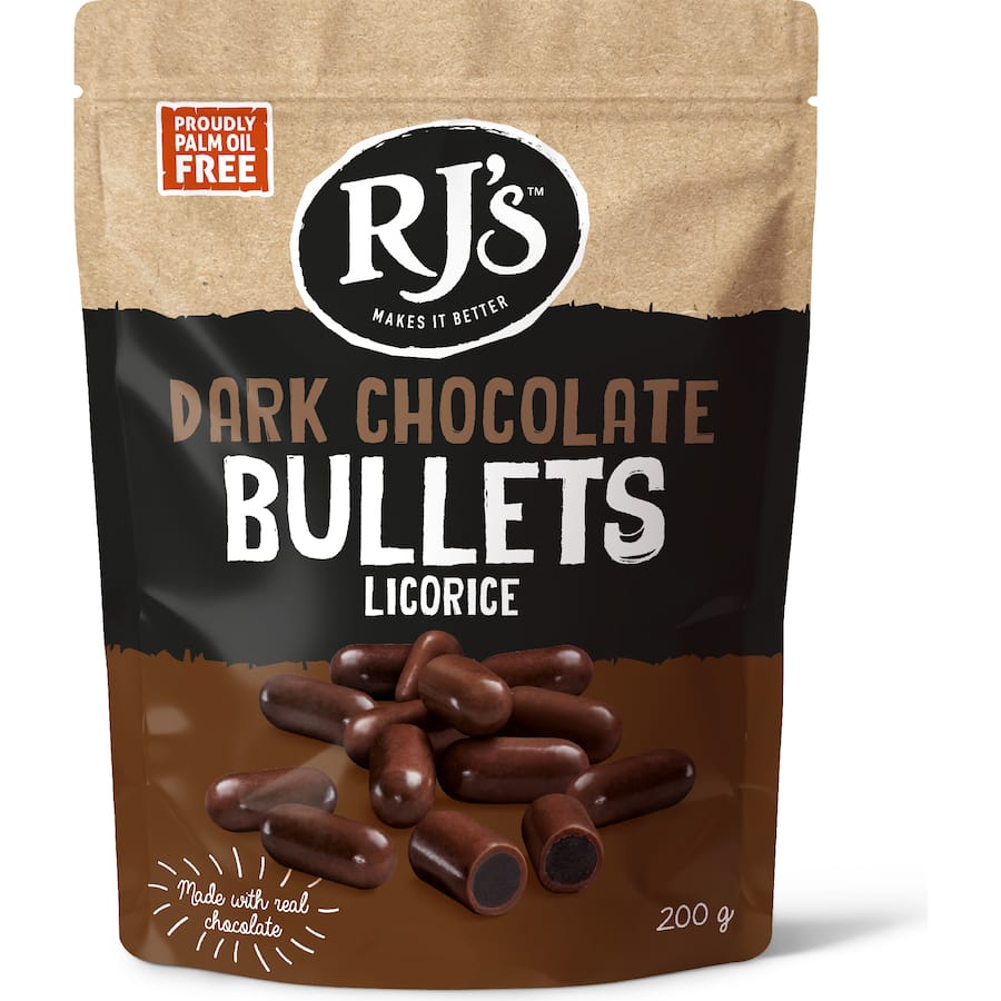 Rj's Licorice Dark Chocolate Bullets 200g