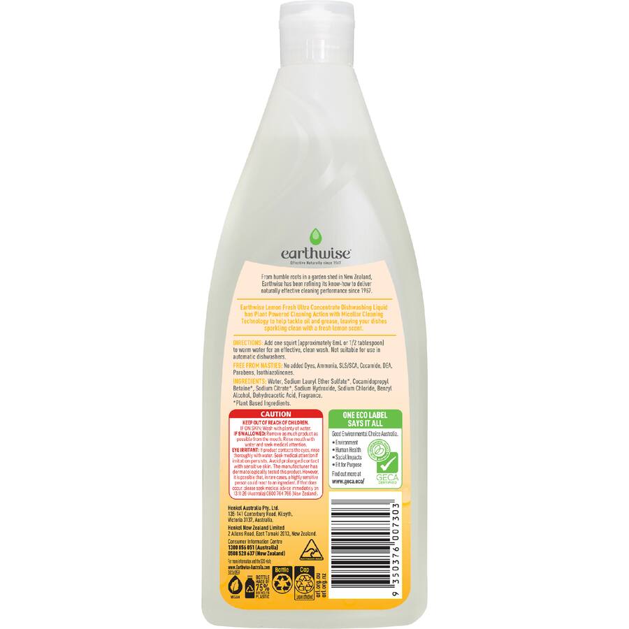 Earthwise Dishwash Liquid Lemon Fresh - 900mL