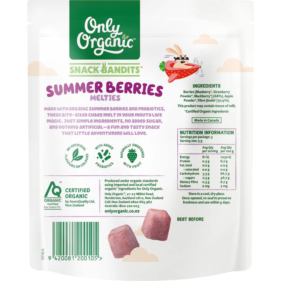 Only Organic Snack Bandits Baby Snacks Melties Summer Berries 15g