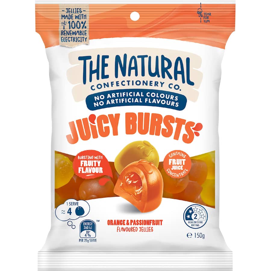 The Natural Confectionery Co Juicy Bursts Orange & Passionfruit 150g