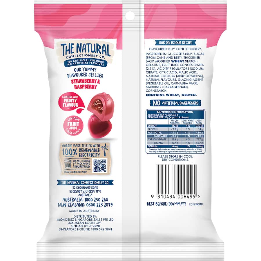 The Natural Confectionery Co Juicy Bursts Strawberry & Raspberry 150g