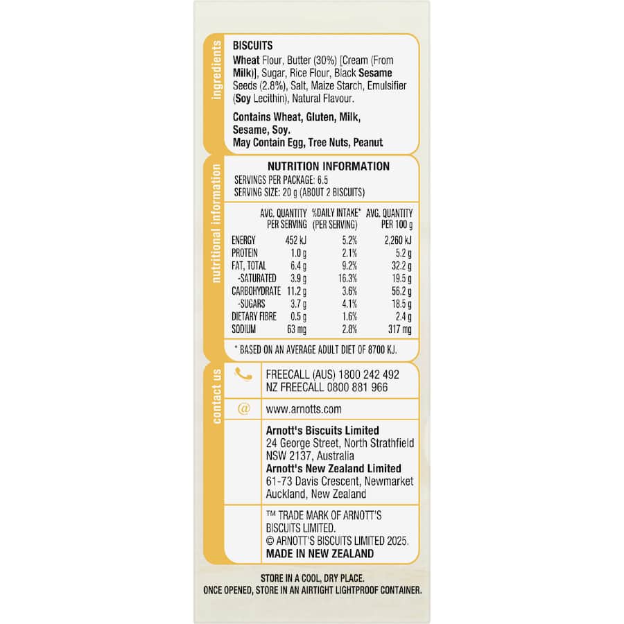 Arnott's Minis Shortbread Black Sesame & Vanilla 130g