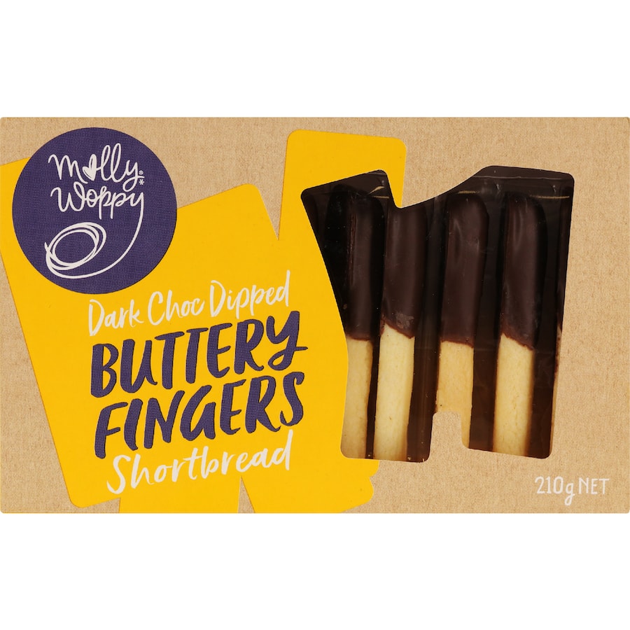 Molly Woppy Shortbread Dark Choc Buttery Fingers 210g