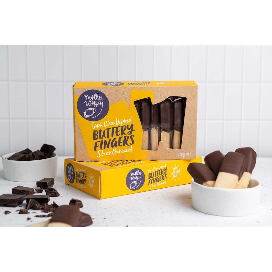Molly Woppy Shortbread Dark Choc Buttery Fingers 210g