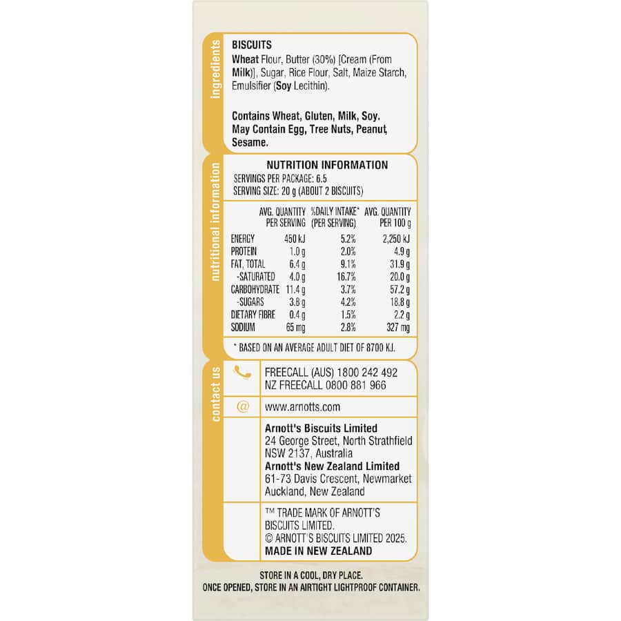 Arnott's Minis Shortbread Classic 130g
