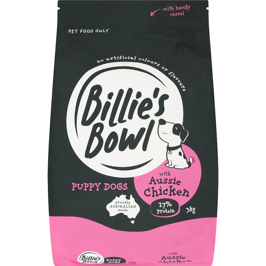 Billie's Bowl Puppy Dry Dog Food Aussie Chicken Bag 3kg