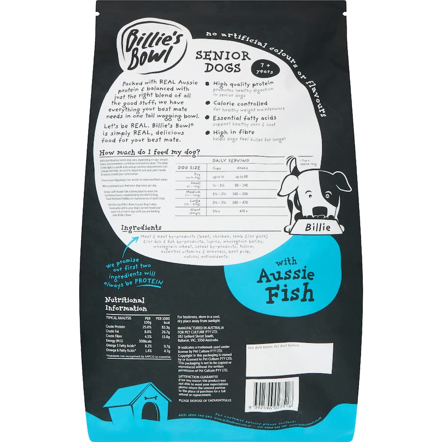 Billie's Bowl Senior Dry Dog Food Aussie Fish Bag 8kg