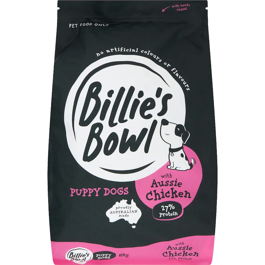 Billie's Bowl Puppy Dry Dog Food Aussie Chicken Bag 8kg