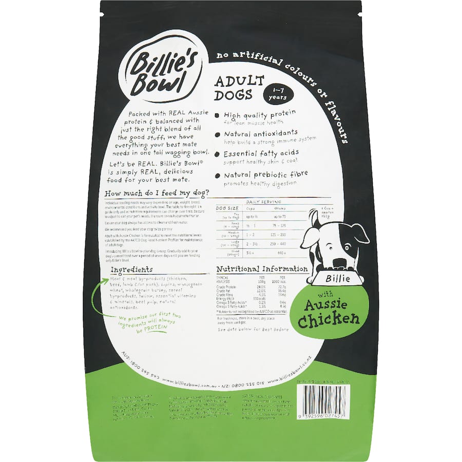 Billie's Bowl Adult Dry Dog Food Aussie Chicken Bag 3kg
