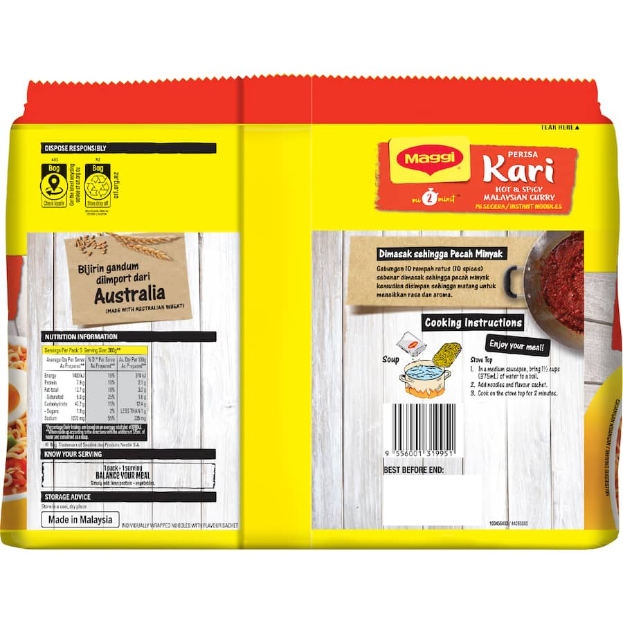 Maggi 2-minute Instant Noodles Kari Malaysian Curry 5 pack 395g