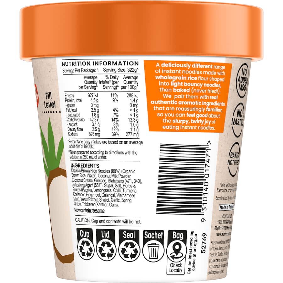 Sunrice Instant Noodles Cup Luscious Laksa - 62g