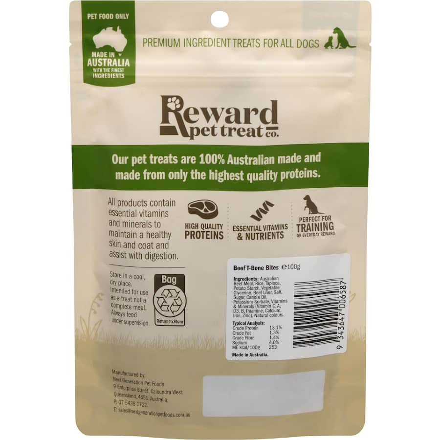Reward Pet Dog Treats Beef T-bone Bites 1ea