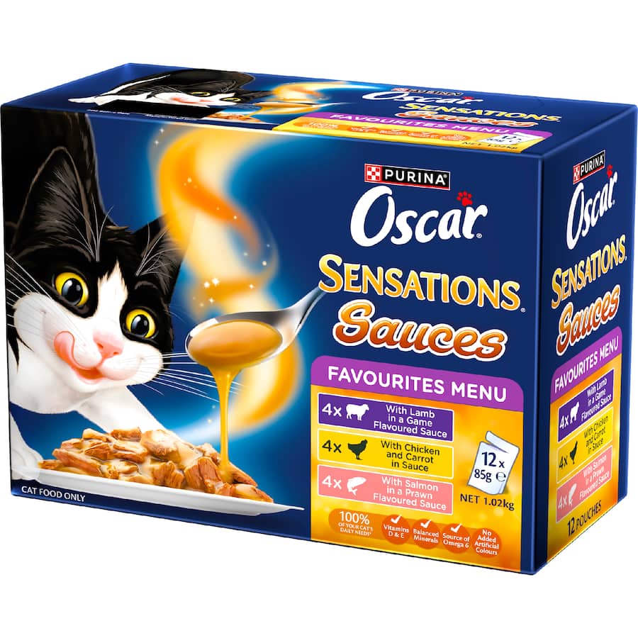 Oscar Sensations Sauces Wet Cat Food Favourites Menu Pouches 12x85g