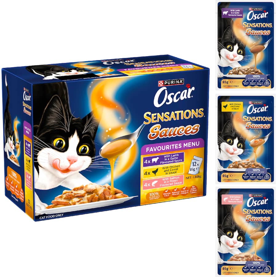 Oscar Sensations Sauces Wet Cat Food Favourites Menu Pouches 12x85g
