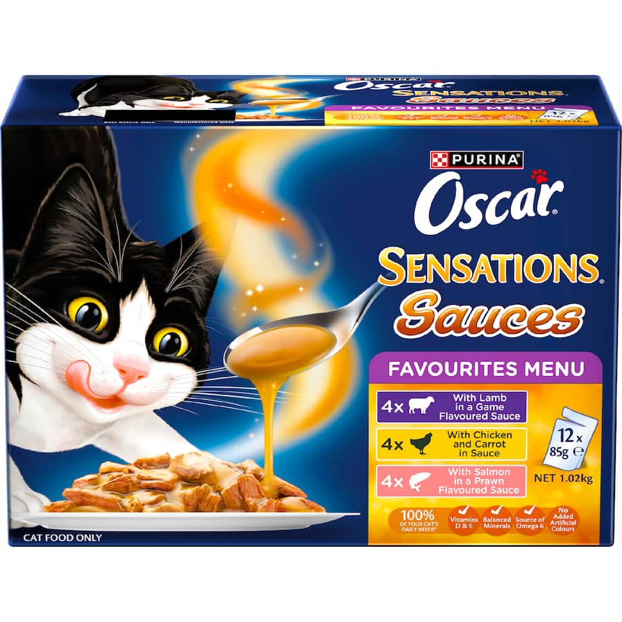 Oscar Sensations Sauces Wet Cat Food Favourites Menu Pouches 12x85g